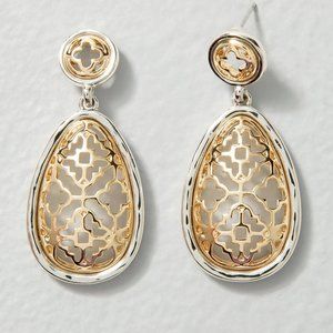 WHBM GORGEOUS! Goldtone + Silvertone Drop Earrings FILIGREE